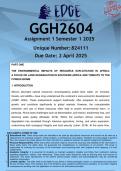 GGH2604 Assignment 1 &lpar;ANSWERS&rpar; Semester 1 2025 - DISTINCTION GUARANTEED