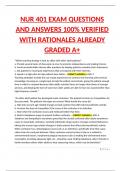 NUR 401 EXAM QUESTIONS AND ANSWERS 100&percnt; VERIFIED WITH RATIONALES ALREADY GRADED A&plus;