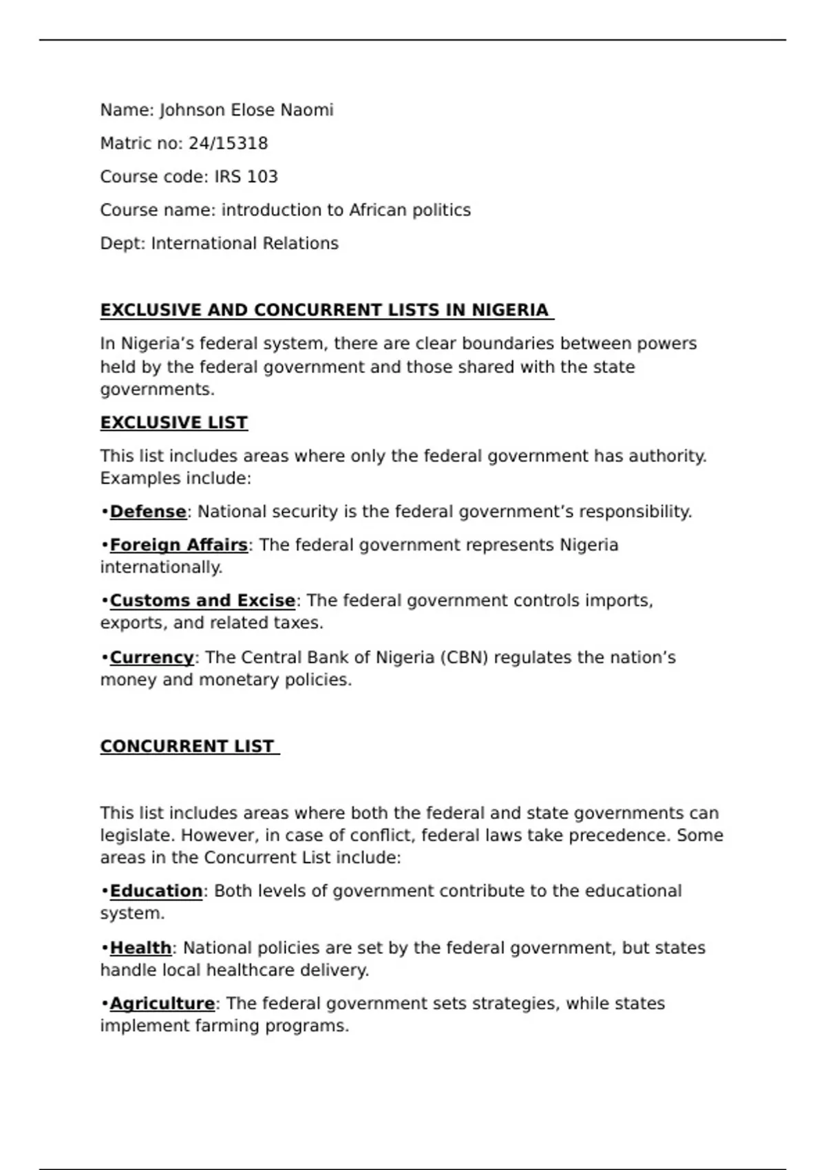 African Document - IRS101 (IRS101) - Stuvia US