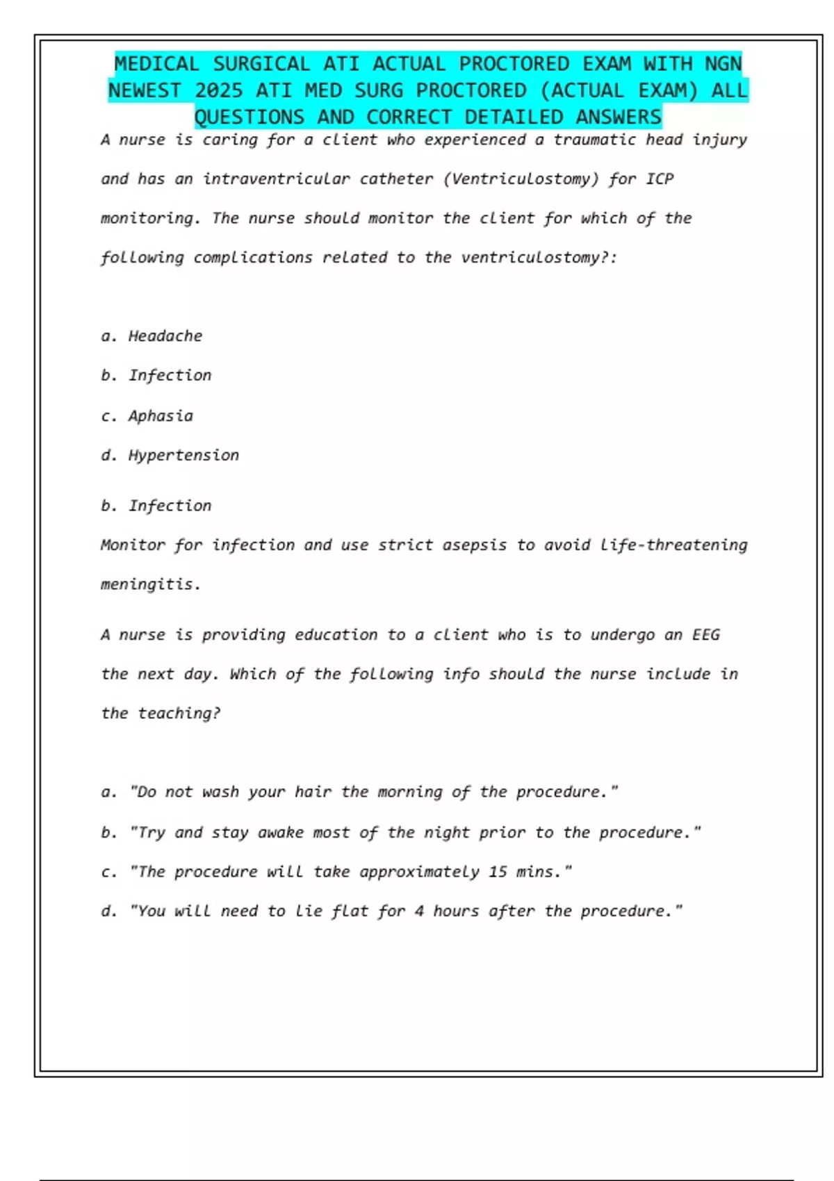 MEDICAL SURGICAL ATI ACTUAL PROCTORED EXAM WITH NGN NEWEST 2025 ATI MED ...
