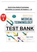 **"Comprehensive Test Bank for Quick & Easy Medical Terminology, 10th Edition: All Chapters 15 Covered!"**