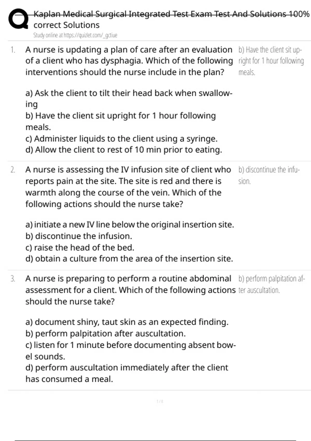 KAPLAN MEDICAL SURGICAL INTEGRATED TEST ACTUAL EXAM 200 QUESTIONS AND CORRECT DETAILED ANSWERS ...