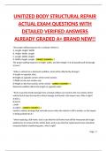 UNITIZED BODY STRUCTURAL REPAIR ACTUAL EXAM QUESTIONS WITH DETAILED VERIFIED ANSWERS ALREADY GRADED A&plus; BRAND NEW&excl;&excl;