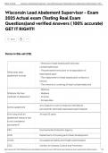 Wisconsin Lead Abatement Supervisor - Exam 2025 Actual exam &lpar;Testing Real Exam Questions&rpar;and verified Answers &lpar; 100&percnt; accurate&rpar; GET IT RIGHT&excl;&excl;