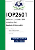 IOP2601 Assignment 2 &lpar;QUALITY ANSWERS&rpar; Semester 1 2025