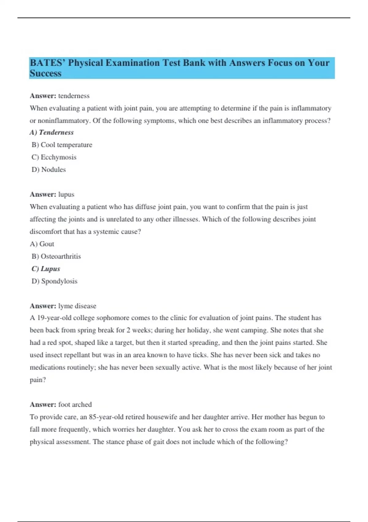 BATES GUIDE TO PHYSICAL EXAMINATION TEST BANK PDF visual data 5