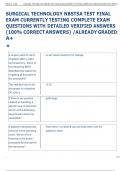 SURGICAL TECHNOLOGY NBSTSA TEST FINAL  EXAM CURRENTLY TESTING COMPLETE EXAM  QUESTIONS WITH DETAILED VERIFIED ANSWERS  &lpar;100&percnt; CORRECT ANSWERS&rpar; &sol;ALREADY GRADED  A&plus; 