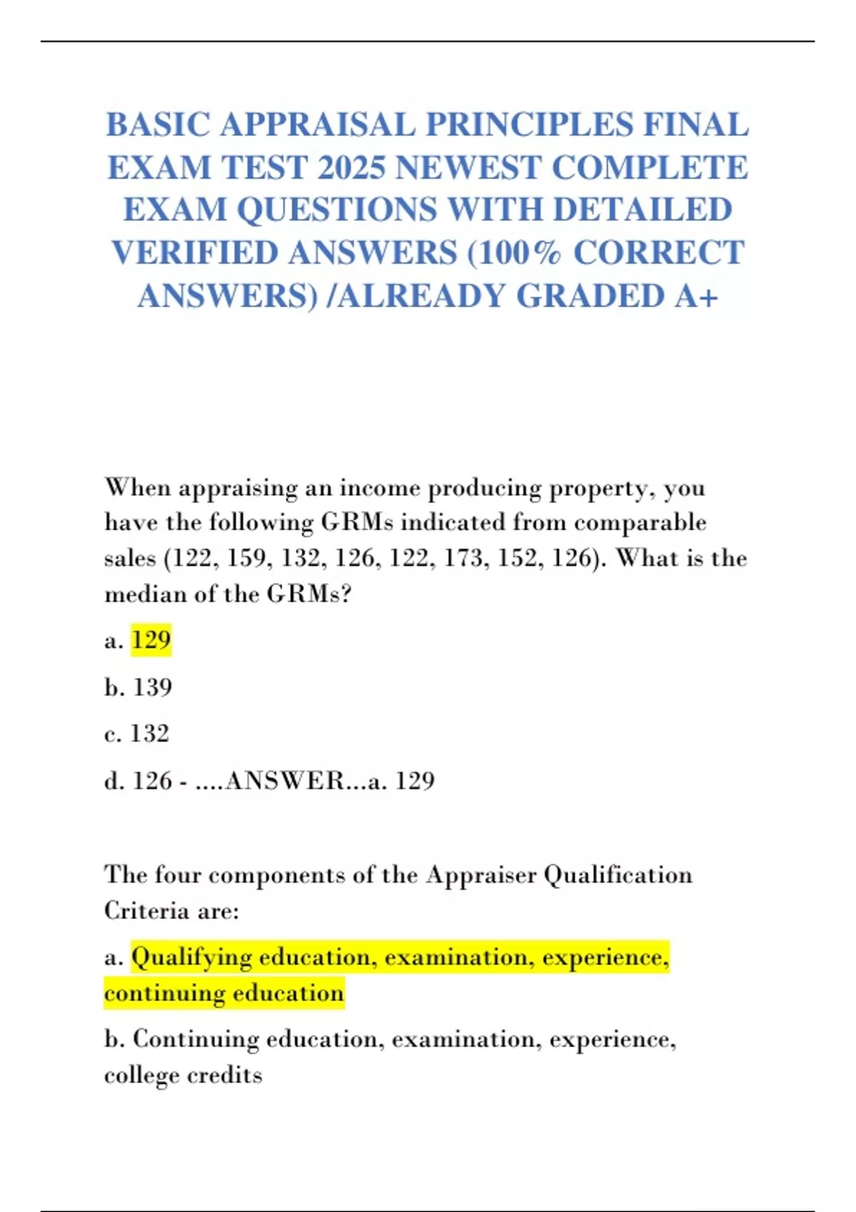 BASIC APPRAISAL PRINCIPLES FINAL EXAM TEST 2025 NEWEST COMPLETE EXAM ...