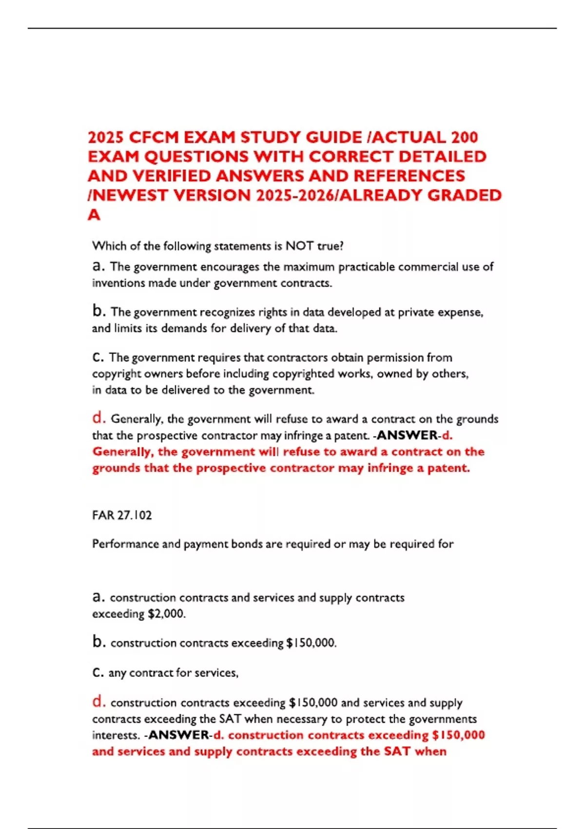 2025 CFCM EXAM STUDY GUIDE /ACTUAL 200 EXAM QUESTIONS WITH CORRECT ...