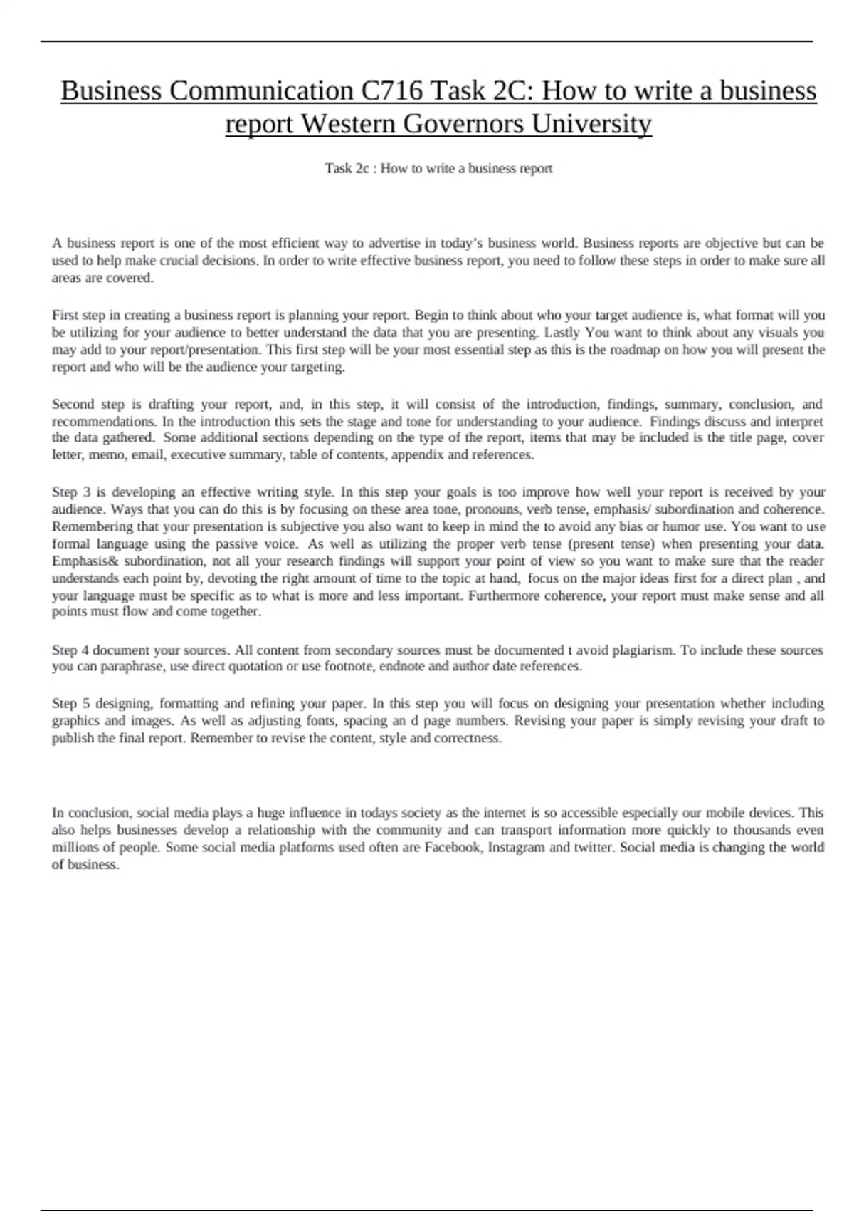 Business Communication C716 Task 2C: How to write a business report ...