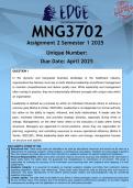 MNG3702 Assignment 2 &lpar;ANSWERS&rpar; Semester 1 2025 - DISTINCTION GUARANTEED