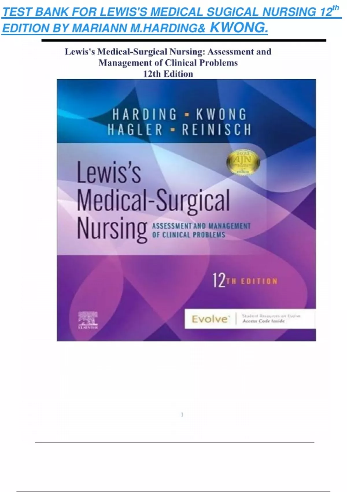 Test Bank-Lewis Medical-Surgical Nursing: Assessment and Management of ...