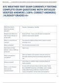 ATC WEATHER TEST EXAM CURRENTLY TESTING  COMPLETE EXAM QUESTIONS WITH DETAILED  VERIFIED ANSWERS &lpar;100&percnt; CORRECT ANSWERS&rpar;  &sol;ALREADY GRADED A&plus;