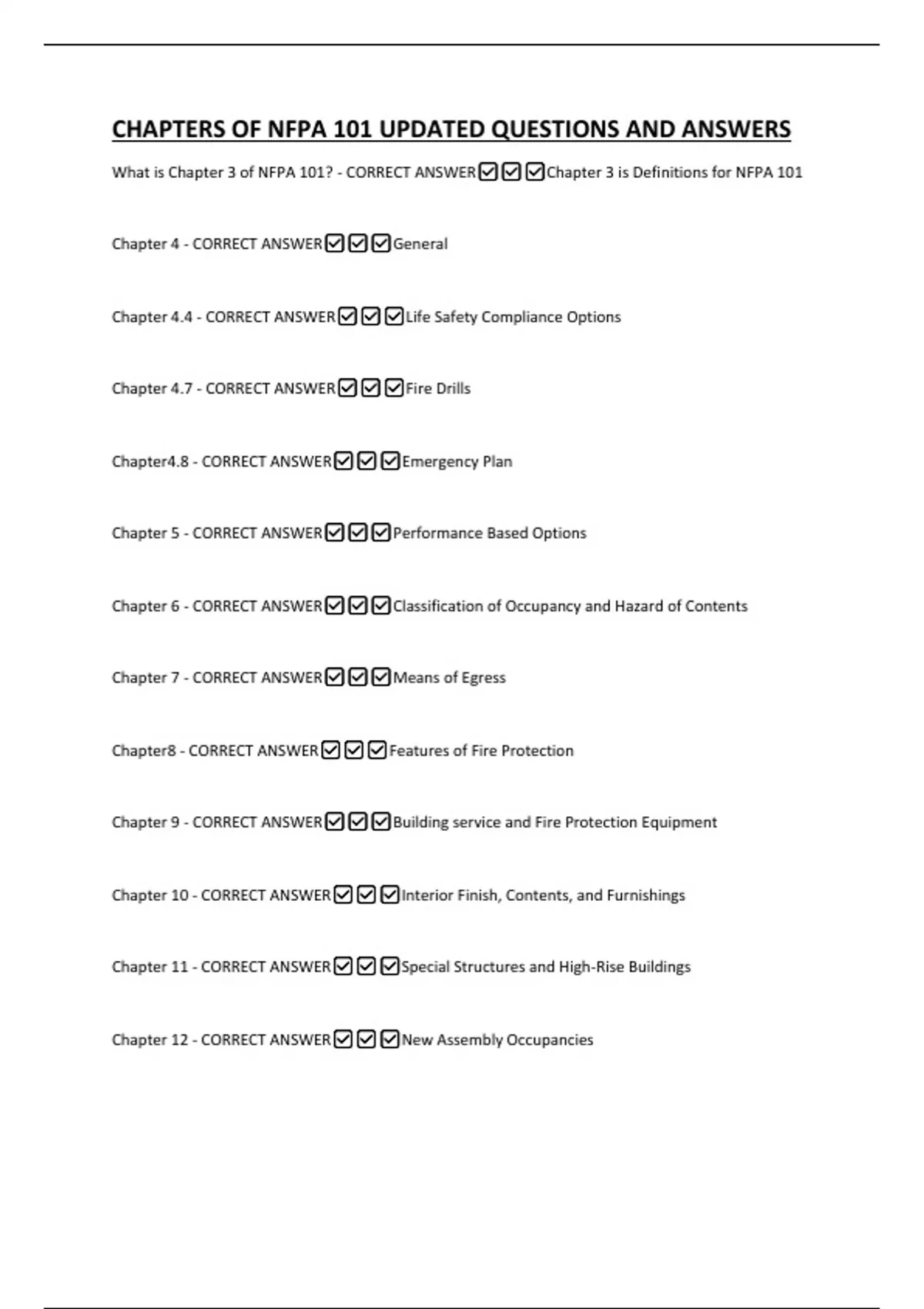 CHAPTERS OF NFPA 101 UPDATED QUESTIONS AND ANSWERS - Nfpa - Stuvia US