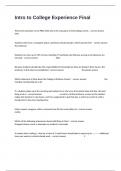 Intro to College Experience Final Exam Latest  Updated With Complete Solutions