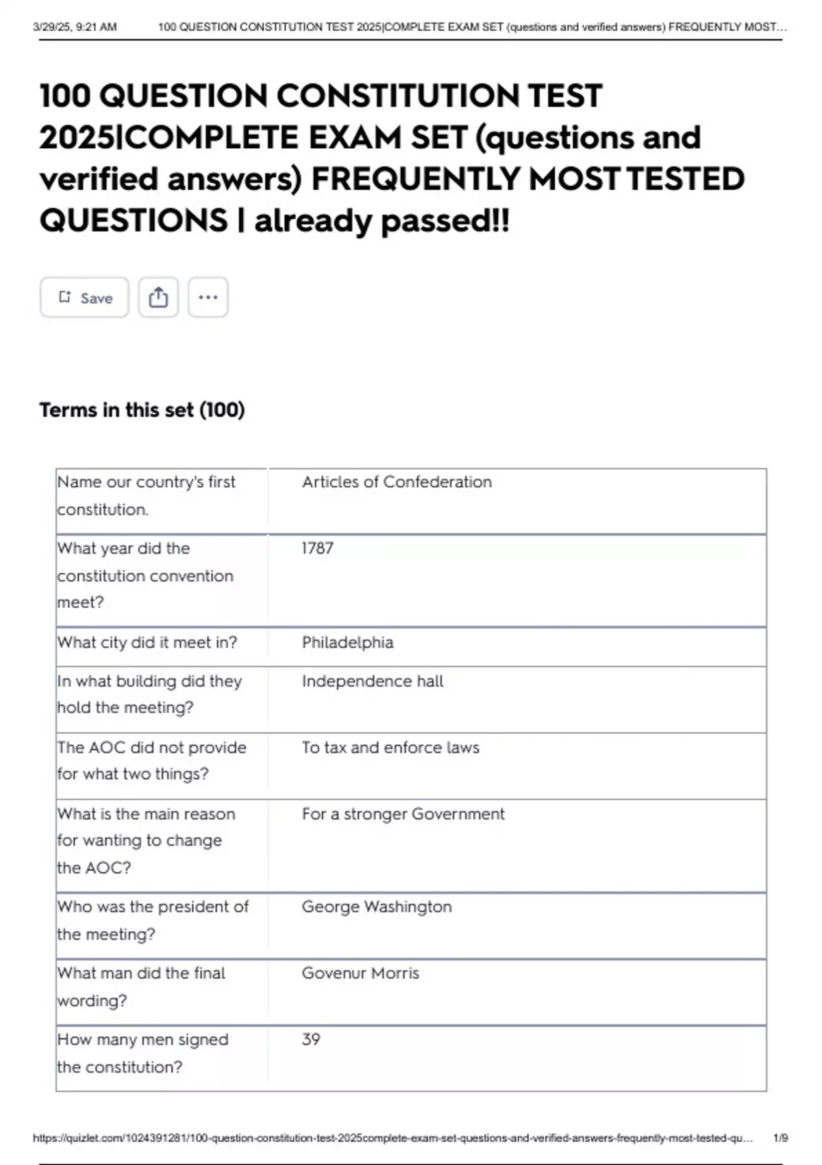 100 QUESTION CONSTITUTION TEST 2025|COMPLETE EXAM SET (questions and ...