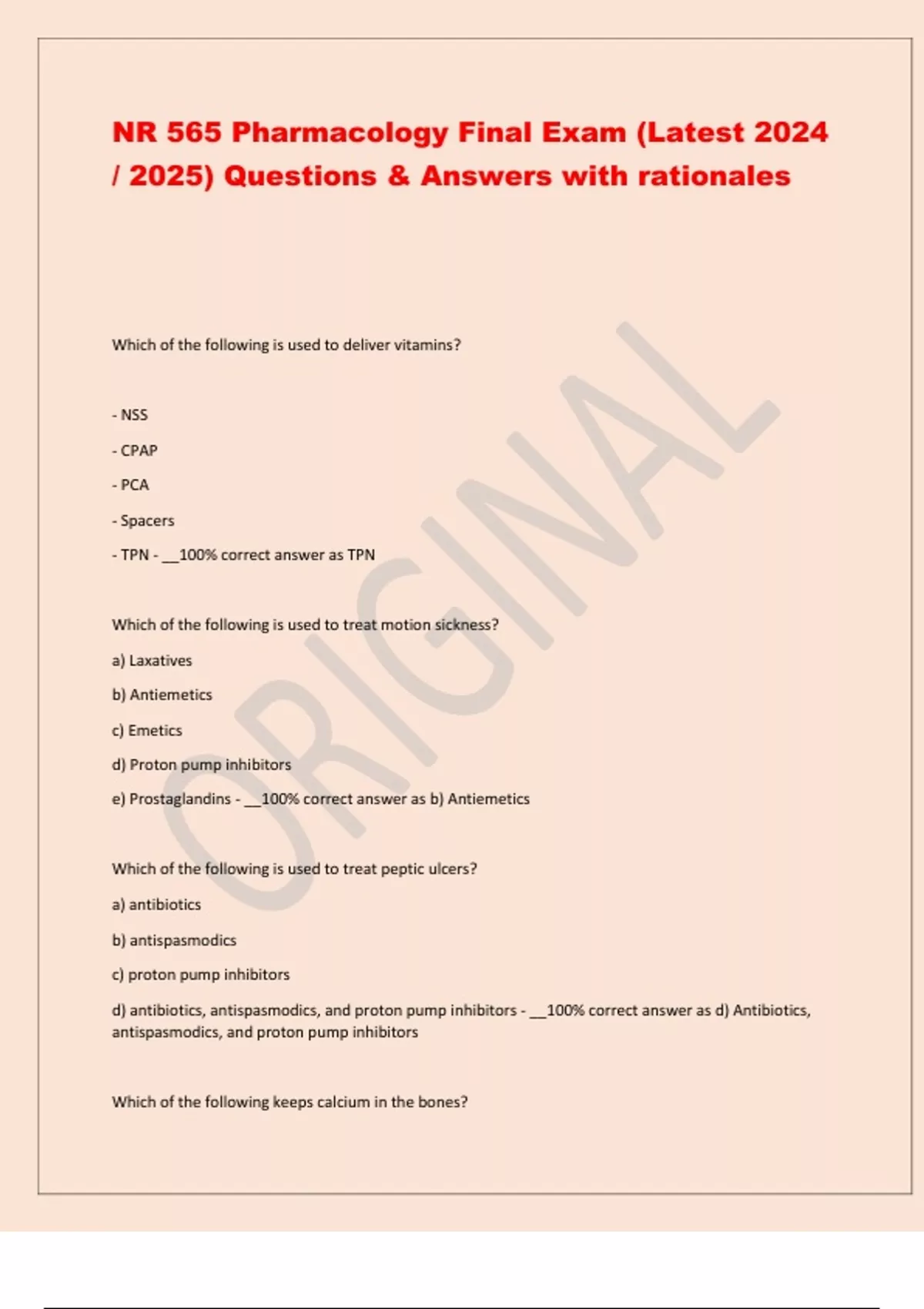 NR 565 Pharmacology Final Exam (Latest 2024 / 2025) Questions & Answers ...