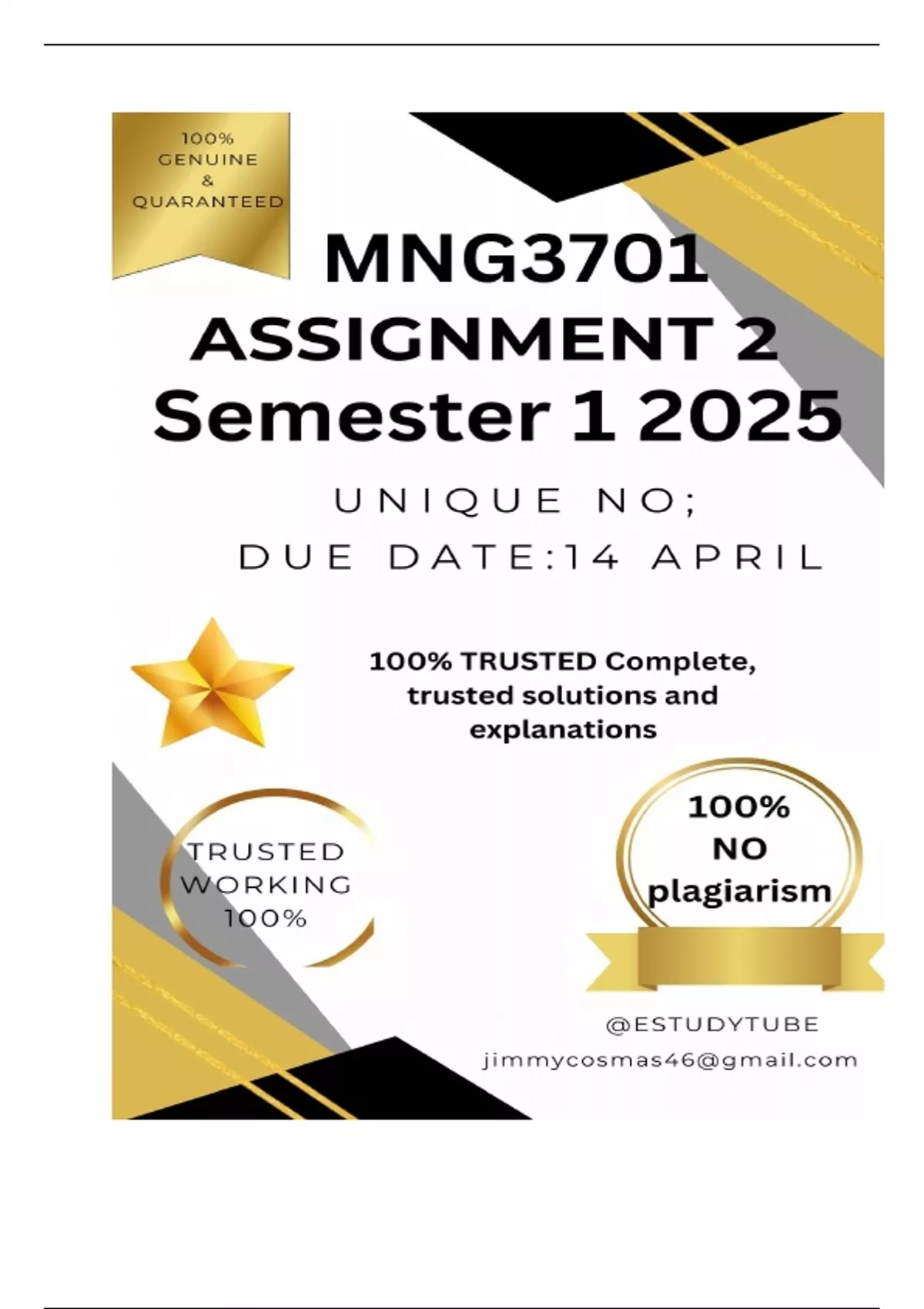 MNG3701 Assignment 2 (COMPLETE ANSWERS) Semester 1 2025 - DUE 14 April ...