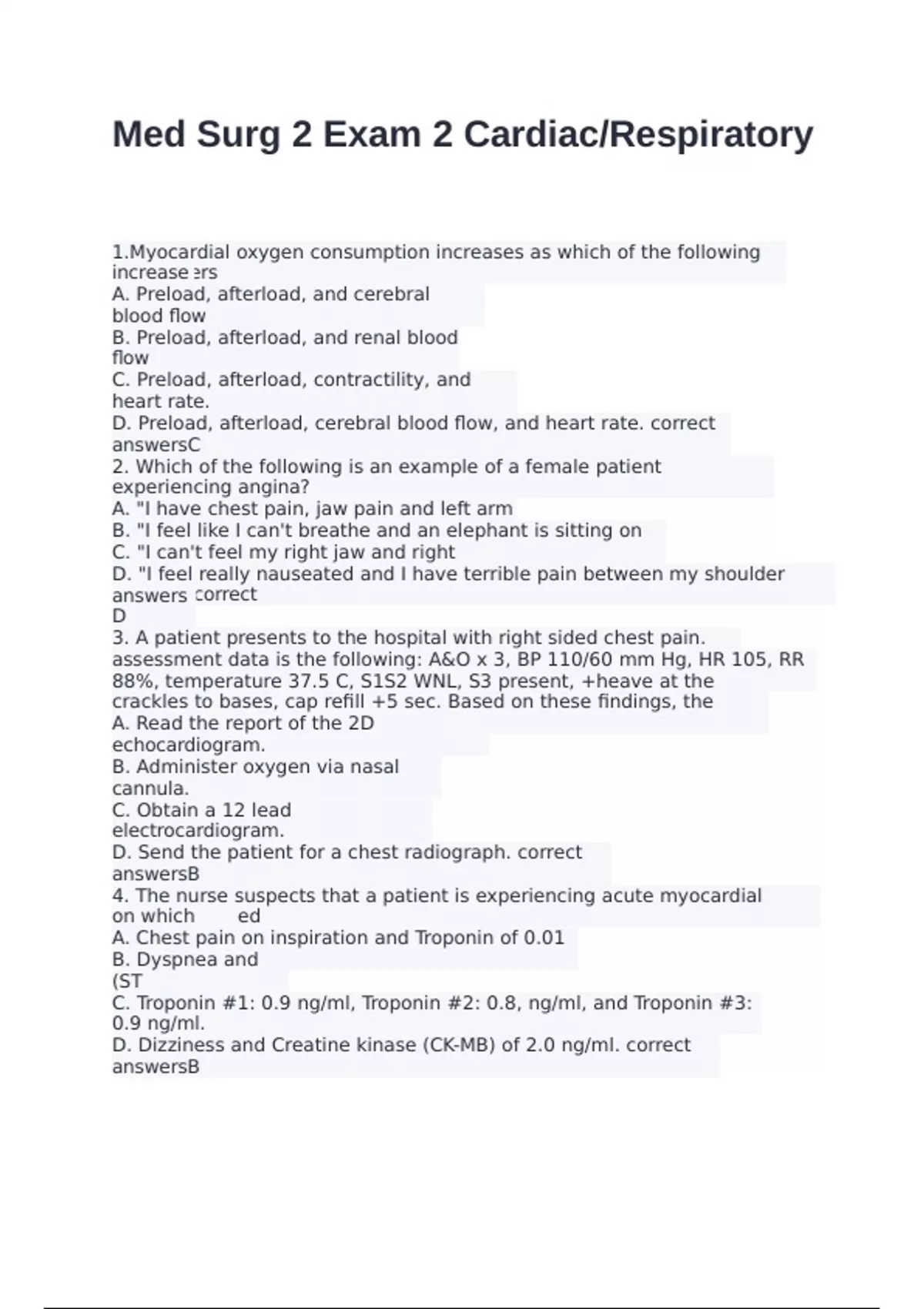 Med Surg 2 Exam 2 Cardiac/Respiratory with 100% correct answers 2025 ...