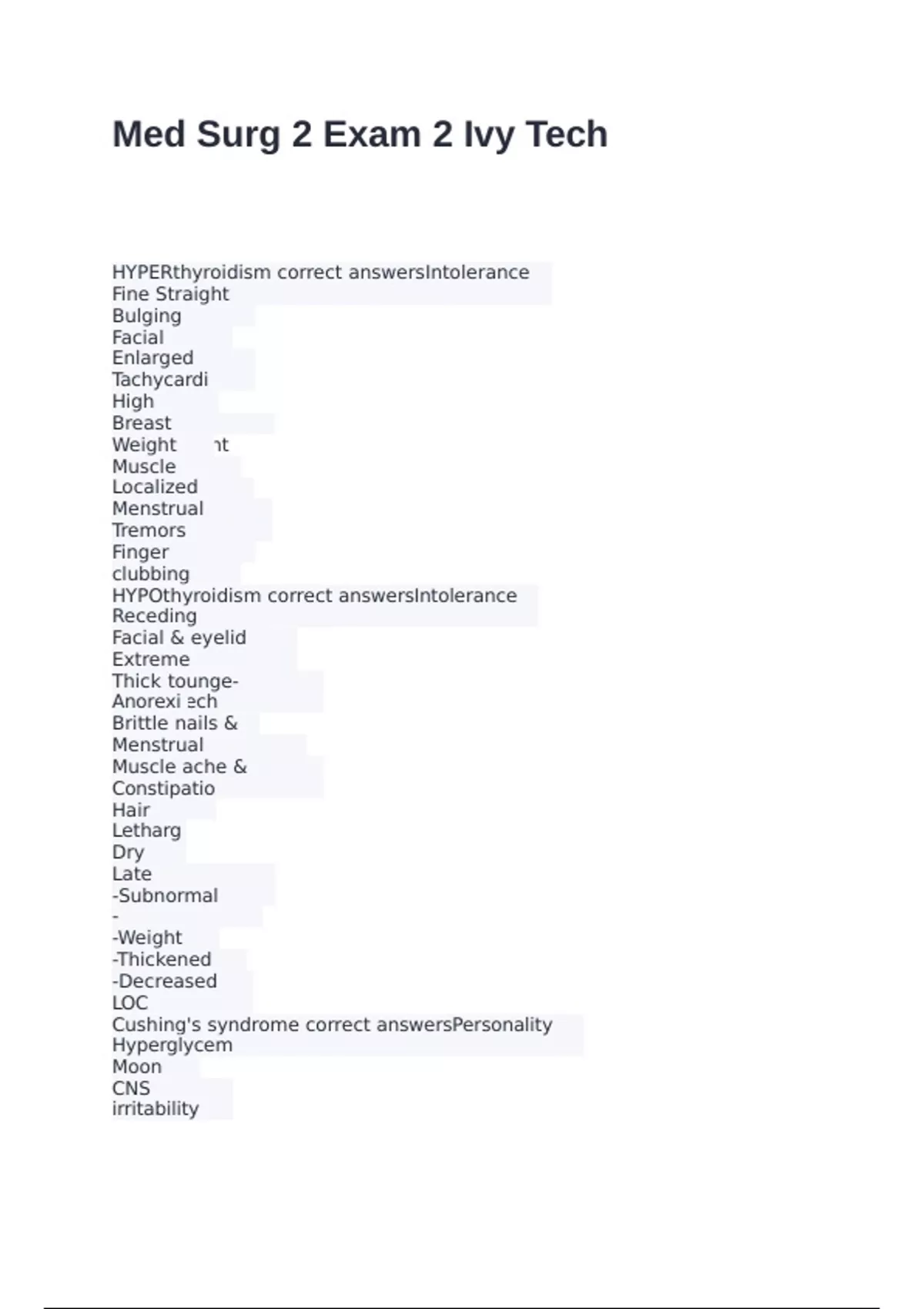 Med Surg 2 Exam 2 Ivy Tech with 100% correct answers 2025 - Med Surg 2 ...