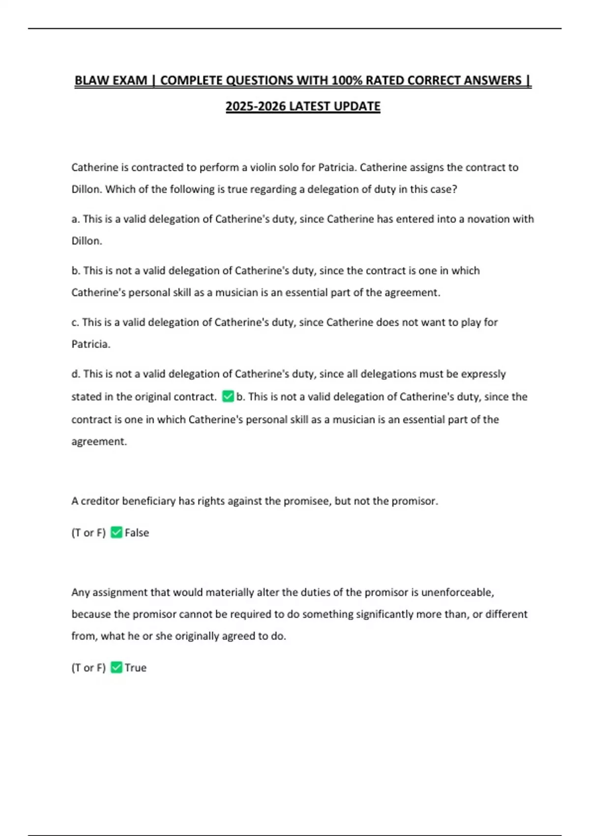 BLAW EXAM | COMPLETE QUESTIONS WITH 100% RATED CORRECT ANSWERS | LATEST ...