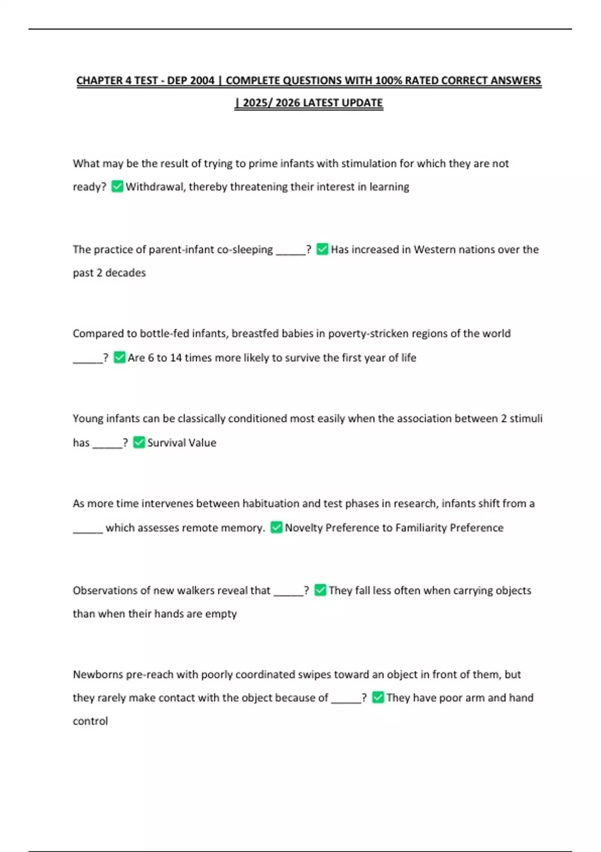 CHAPTER 4 TEST - DEP 2004 | COMPLETE QUESTIONS WITH 100% RATED CORRECT ...