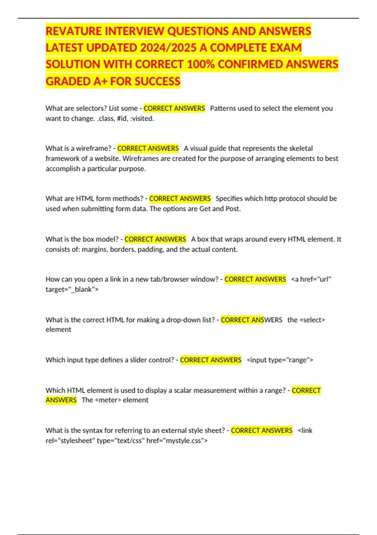 REVATURE INTERVIEW QUESTIONS AND ANSWERS LATEST UPDATED 2024/2025 A ...