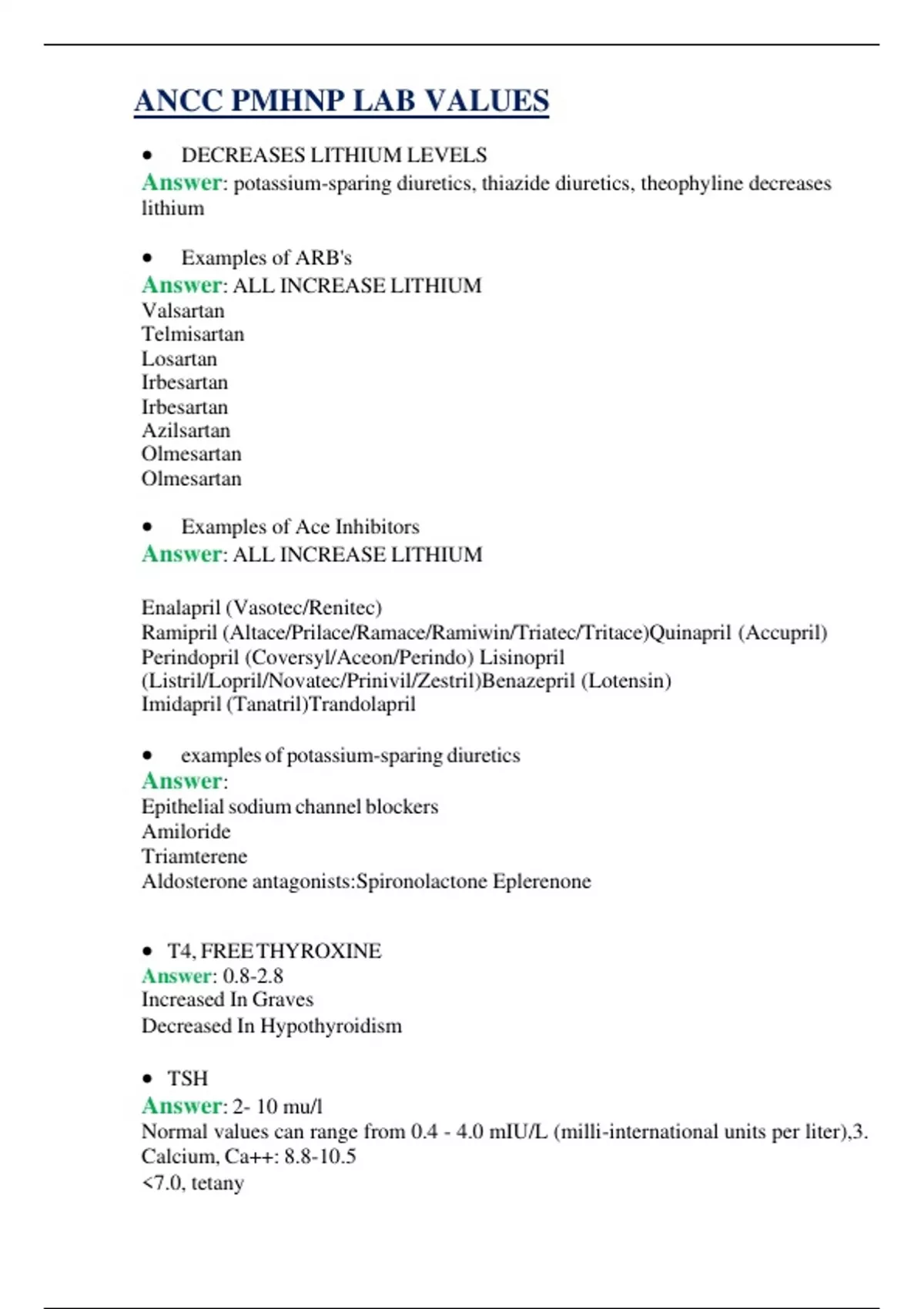 ANCC PMHNP LAB VALUES ( UPDATED 2025 ) | QUESTIONS WITH 100% VERIFIED ...