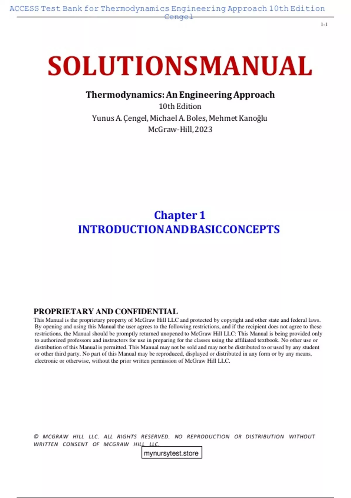 Solution Manual For Thermodynamics An Engineering Approach 10th Edition ...