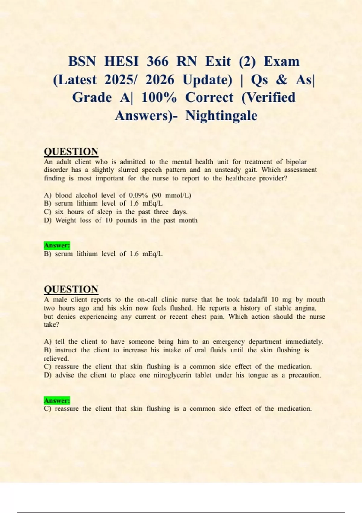 BSN HESI 366 RN Exit (2) Exam (Latest 2025/ 2026 Update) | Qs & As ...