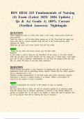 BSN HESI 225 Fundamentals of Nursing &lpar;4&rpar; Exam &lpar;Latest 2025&sol; 2026 Update&rpar; &vert; Qs & As&vert; Grade A&vert; 100&percnt; Correct &lpar;Verified Answers&rpar;- Nightingale