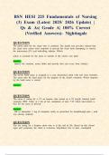BSN HESI 225 Fundamentals of Nursing &lpar;3&rpar; Exam &lpar;Latest 2025&sol; 2026 Update&rpar; &vert; Qs & As&vert; Grade A&vert; 100&percnt; Correct &lpar;Verified Answers&rpar;- Nightingale