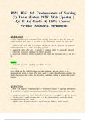 BSN HESI 225 Fundamentals of Nursing &lpar;2&rpar; Exam &lpar;Latest 2025&sol; 2026 Update&rpar; &vert; Qs & As&vert; Grade A&vert; 100&percnt; Correct &lpar;Verified Answers&rpar;- Nightingale