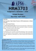 HRM3703 Assignment 2 &lpar;ANSWERS&rpar; Semester 1 2025 - DISTINCTION GUARANTEED