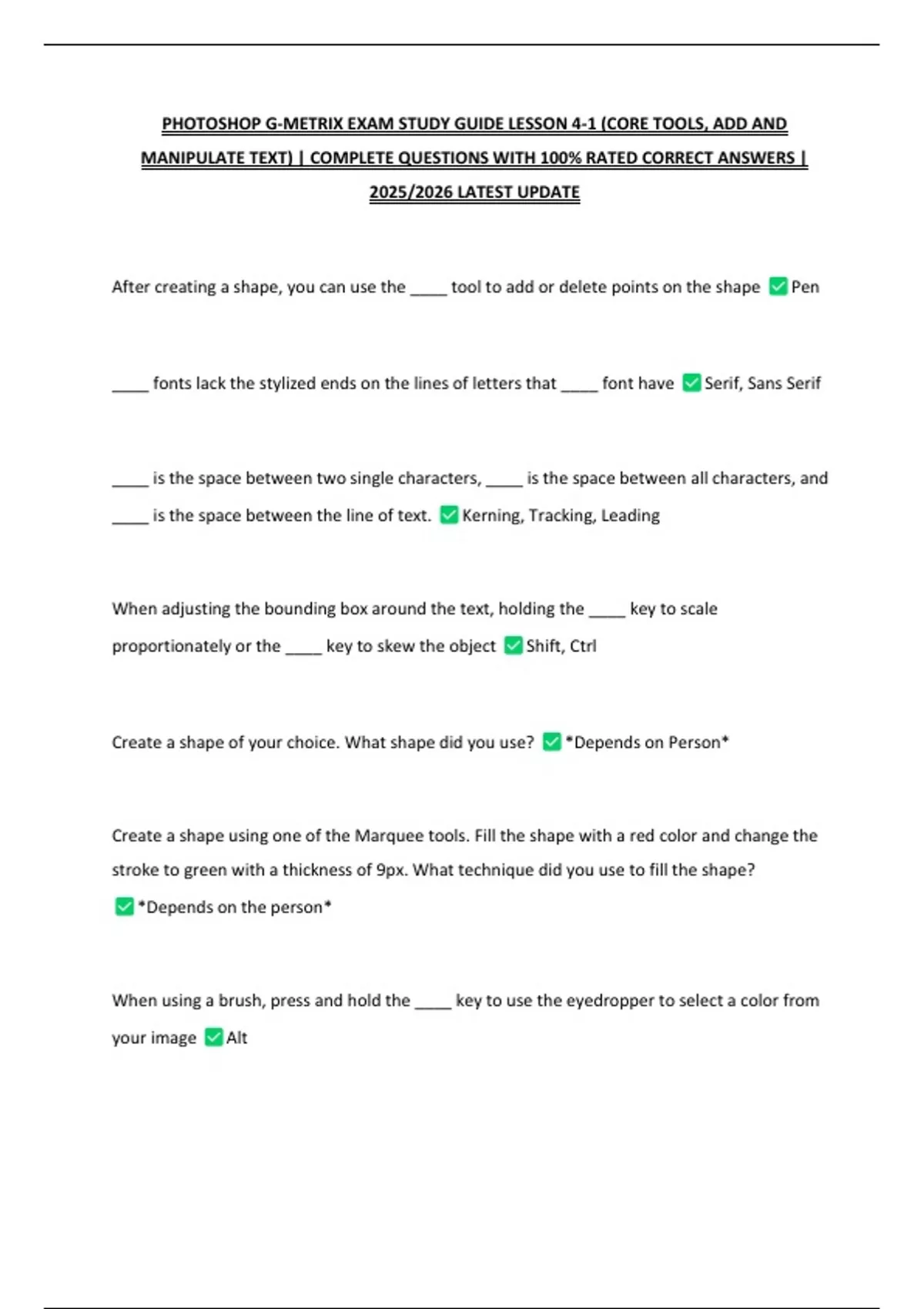 PHOTOSHOP G-METRIX EXAM STUDY GUIDE LESSON 4-1 (CORE TOOLS, ADD AND ...