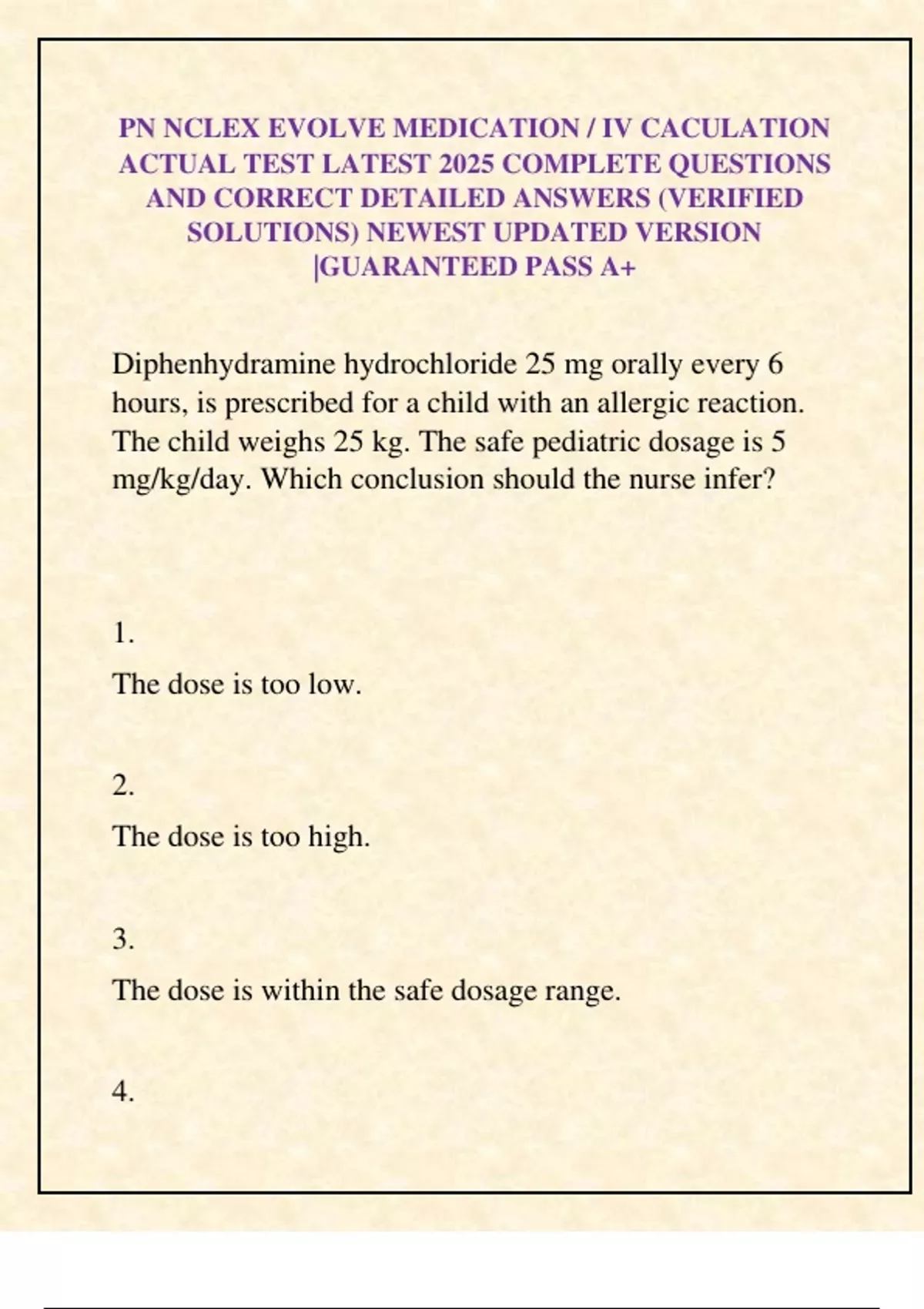 PN NCLEX EVOLVE MEDICATION / IV CACULATION ACTUAL TEST LATEST 2025 ...