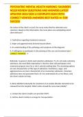 PSYCHIATRIC MENTAL HEALTH NURSING&colon; SAUNDERS NCLEX REVIEW QUESTIONS AND ANSWERS LATEST UPDATED 2024&sol;2025 A COMPLETE EXAM WITH CORRECT VERIFIED ANSWERS BEST RATED A&plus; FOR SUCCESS