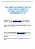 AQA GEOGRAPHY PAPER 2 EXAM QUESTIONS AND CORRECT DETAILED ANSWERS&vert;&vert;2025 UPDATE&vert;&vert;GRADED A&plus;
