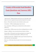 County of Riverside Food Handlers Exam Questions and Answers 100&percnt; Pass