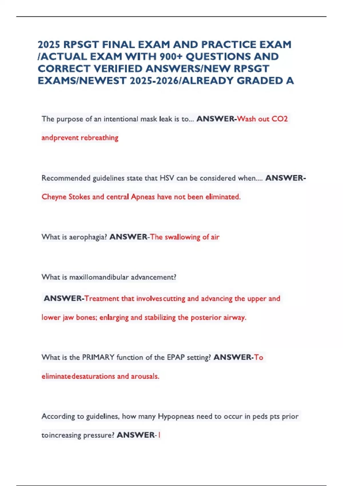Rpsgt 2025 RPSGT FINAL EXAM AND PRACTICE EXAM /ACTUAL EXAM WITH 900 ...