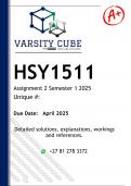 HSY1511 Assignment 2 &lpar;DETAILED ANSWERS&rpar; Semester 1 2025 - DISTINCTION GUARANTEED