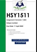 HSY1511 Assignment 2 &lpar;QUALITY ANSWERS&rpar; Semester 1 2025