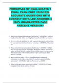 PRINCIPLES OF REAL ESTATE 1  FINAL EXAM PREP 2025&sol;2026  ACCURATE QUESTIONS WITH  CORRECT DETAILED ANSWERS &vert;&vert;  100&percnt; GUARANTEED PASS  <RECENT VERSION> 