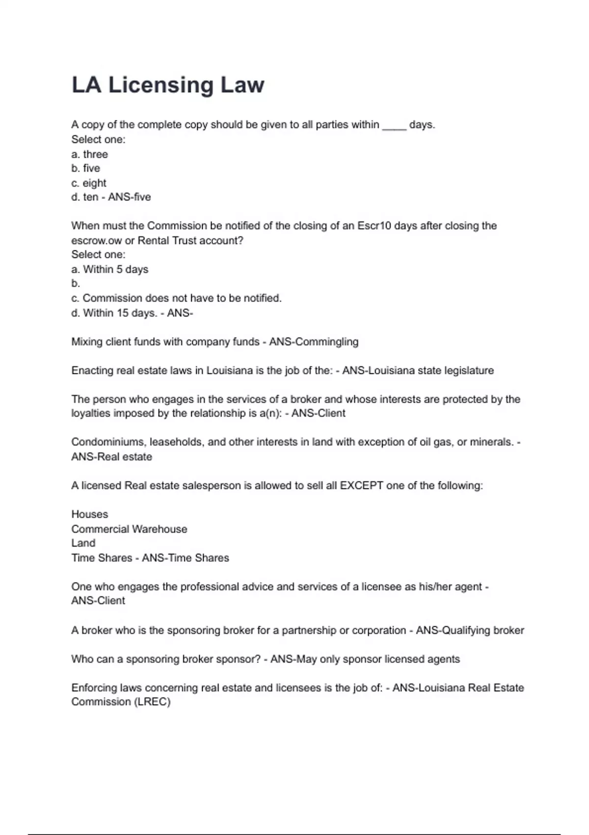 LA Licensing Law Questions and answers graded A+ 2025/2026 - Louisiana ...