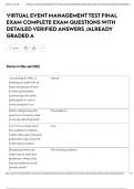 VIRTUAL EVENT MANAGEMENT TEST FINAL EXAM COMPLETE EXAM QUESTIONS WITH DETAILED VERIFIED ANSWERS &sol;ALREADY GRADED A