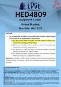 HED4809 Assignment 1 (ANSWERS) 2025 - DISTINCTION GUARANTEED