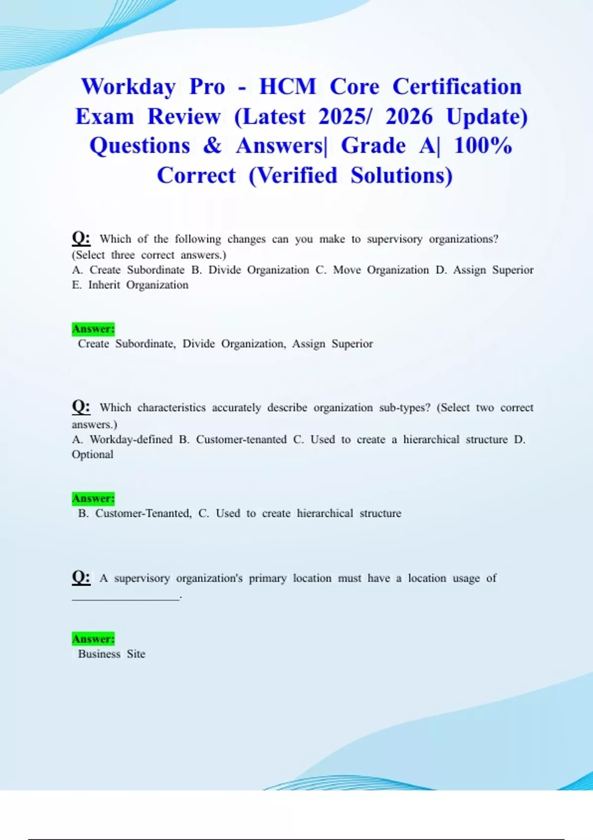 Workday Pro - HCM Core Certification Exam Review (Latest 2025/ 2026 ...