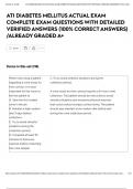 ATI DIABETES MELLITUS ACTUAL EXAM COMPLETE EXAM QUESTIONS WITH DETAILED VERIFIED ANSWERS &lpar;100&percnt; CORRECT ANSWERS&rpar; &sol;ALREADY GRADED A&plus;