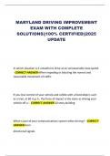 MARYLAND DRIVING IMPROVEMENT EXAM WITH COMPLETE SOLUTIONS&vert;&vert;100&percnt; CERTIFIED&vert;&vert;2025 UPDATE