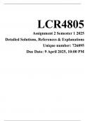 LCR4805 Assignment 2 &lpar;COMPLETE ANSWERS&rpar; Semester 1 2025 &lpar;726095&rpar; - DUE 9 April 2025